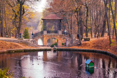 Bila Tserkva, Ukraine, november 01, 2021:Chinese bridge in the autumn park Alexandria. clipart