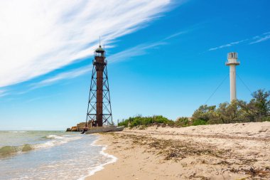 Two lighthouses on the island of Dzharylgach on the Black Sea coast. clipart