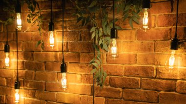 Duvarda Edison tarzında dekoratif akkor ampuller..