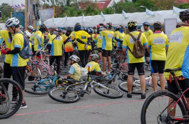 Chon Buri, Thailand - December 9, 2018: Many people with bikes are enjoy in a biking event Bike for Dad clipart