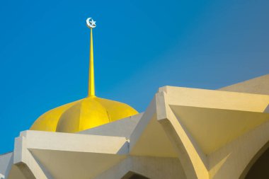 Kızılötesi fotoğrafçılık, belirgin altın kubbesi ve hilal sembolü olan yüksek kulesi olan bir bina.