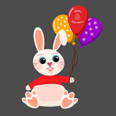 2023 'ün balonlu tavşan sembolü. Noel ve Yeni Yıl dekorasyonu. Vektör illüstrasyonu.