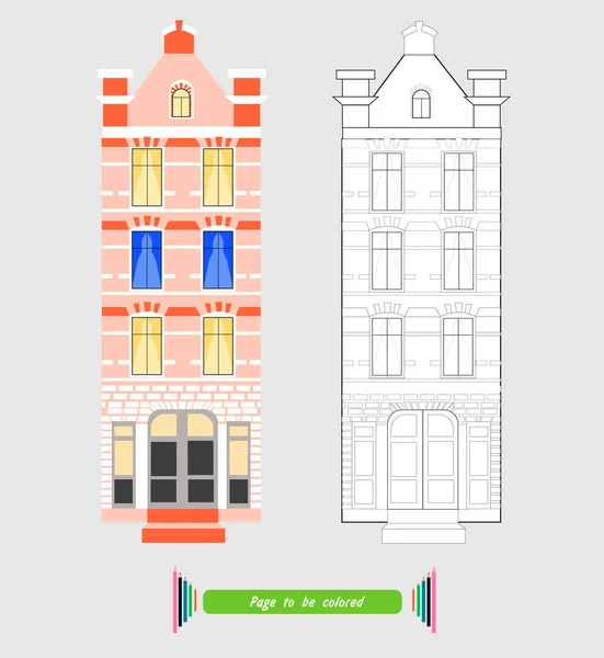 Раскраска Детей Высокое Старое Здание Этажа Векторная Иллюстрация — стоковый вектор