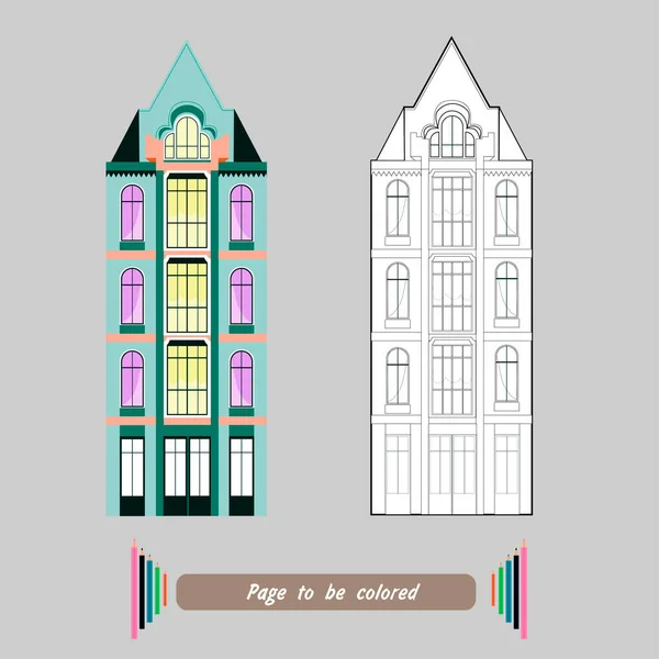 Kleurplaten Voor Kinderen Hoge Oude Gebouw Met Een Zolder Verdiepingen — Stockvector