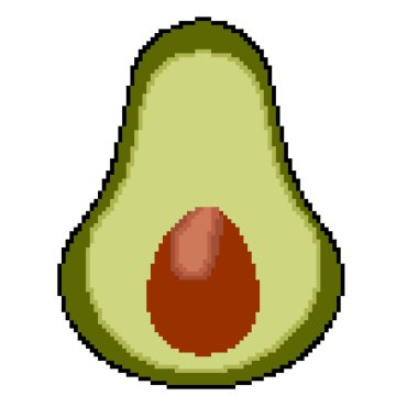 Uygun beslenme avokado meyvesi için piksel simgesi. Nakış için de kullanılabilir. Vektör illüstrasyonu