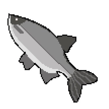 Düzgün ve besleyici balıklar için piksel simgesi. Nakış için de kullanılabilir. Vektör illüstrasyonu