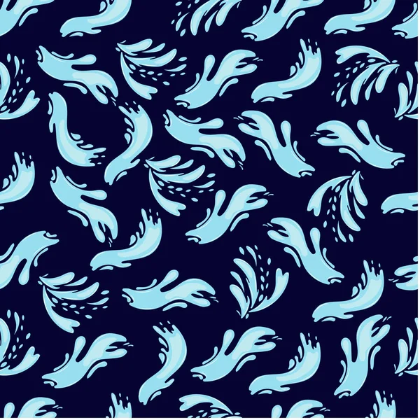 Seamless pattern with blue water splashes on a dark background. Vector illustration. For packaging, textile, cover, background.