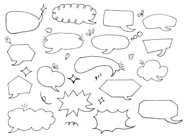 Set of doodle bubbles message stickers. Vector illustration.