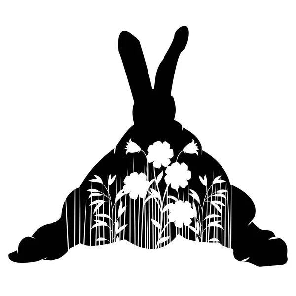 Травяной Кролик Лежит Траве Цветах — стоковый вектор