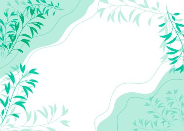 Çiçeksel elementlerle birlikte yeşil renkli dikdörtgen pankart. Vektör çizimi. Poster, broşür, davetiye, tebrik ederim, iniş ekranı..