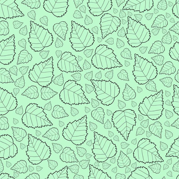 Απρόσκοπτη Μοτίβο Περίγραμμα Ενός Φύλλου Σημύδας Ανοιχτό Πράσινο Φόντο Για — Διανυσματικό Αρχείο