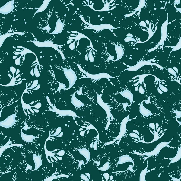 Nahtloses Muster Mit Spritzern Und Wasserspritzern Auf Dunkeltürkisfarbenem Hintergrund Vektorillustration — Stockvektor