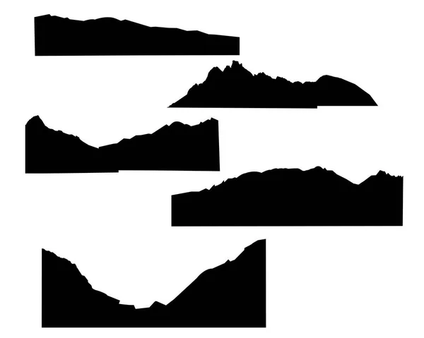 Set Mountains Silhouettes Black White Separate Elements — Stock Vector