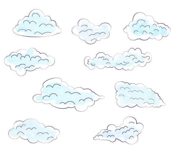 Set Nuvole Acquerello Del Fumetto Illustrazione Vettoriale — Vettoriale Stock