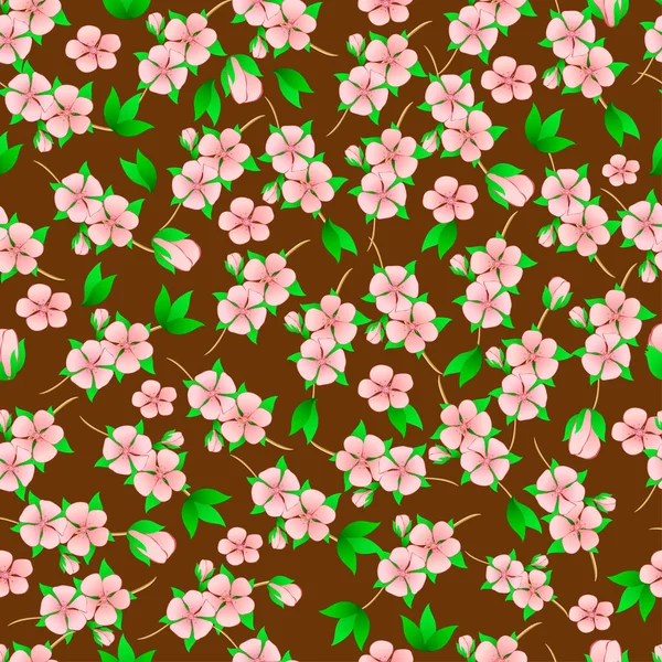 Διάνυσμα Χωρίς Ραφή Μοτίβο Των Λουλουδιών Μήλου Ροζ Λουλούδια Πράσινα — Διανυσματικό Αρχείο