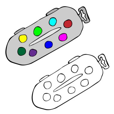 Okul için el çizimi karalama. Boyalı palet. Vektör illüstrasyonu.