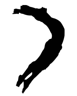 Beyaz arka planda bale yapan bir erkek dansçının izole edilmiş siyah çizgisi.