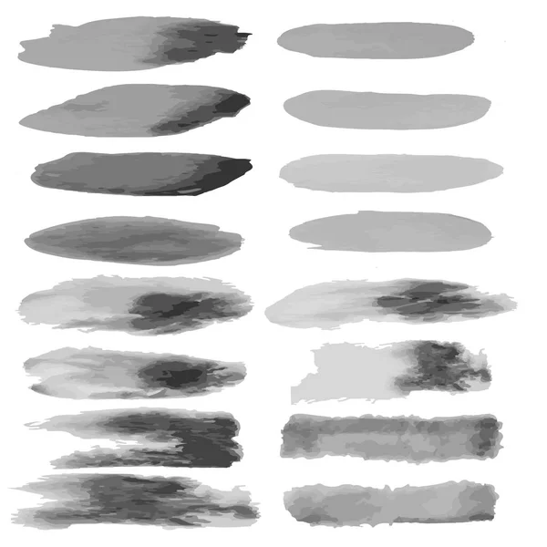 Insamling Vektor Svarta Penseldrag Stor Uppsättning Akvarell Stroke Isolerad Vit — Stock vektor