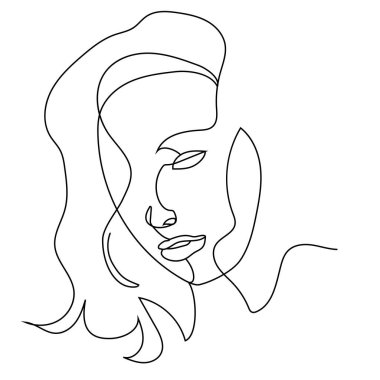 Bir kızın kafasının vektör doğrusal çizimi
