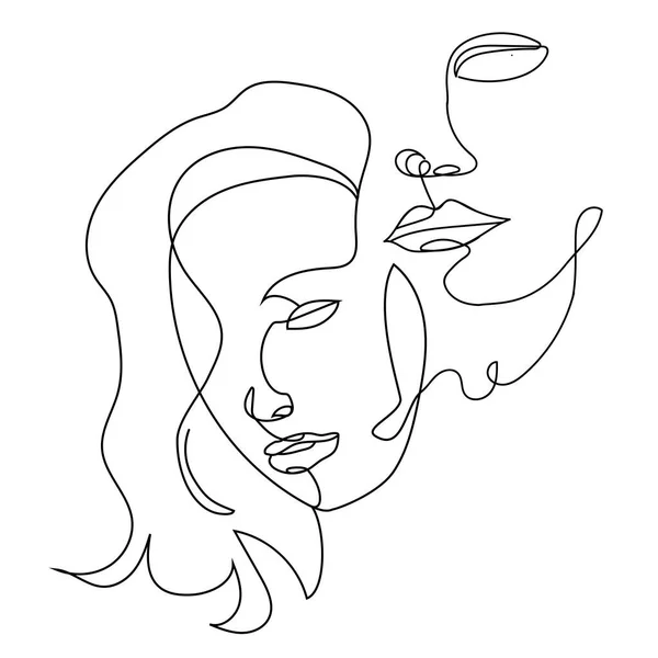 Vektorlineare Darstellung Des Gesichts Zweier Frauen Zeichnen Stil Von Einer — Stockvektor