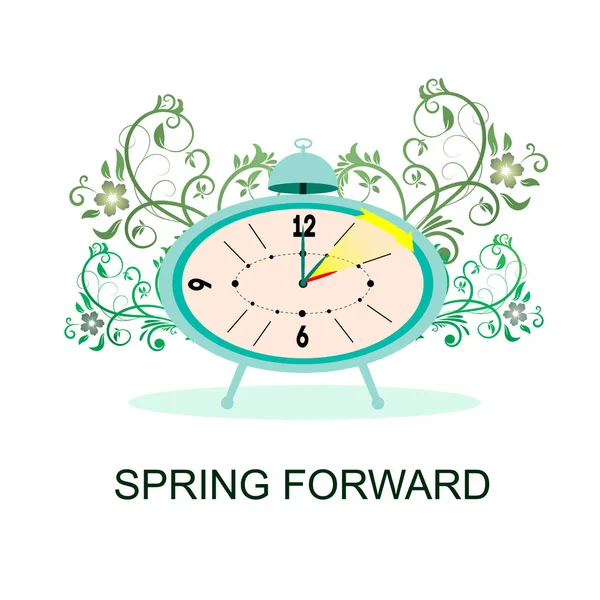 Перехід Годинника Літній Час Тлі Весняного Квіткового Візерунка Векторні Ілюстрації — стоковий вектор