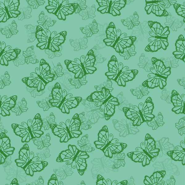 Бесшовный Рисунок Контура Зеленых Бабочек Зеленом Фоне Текстиля Упаковки Векторная — стоковый вектор