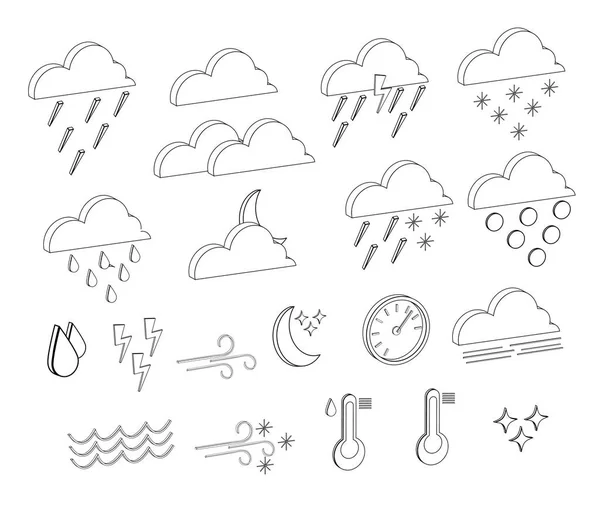 Set Contour Icons Weather Forecast Isometric Pack Isometric Elements Clouds — Stock Vector