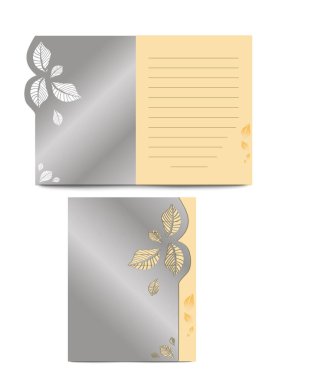 Lazer kesim için davetiye şablonu. El çizimi arka plan. Gümüş arka planda çiçek motifleri ve metin için boşluk. Vektör illüstrasyonu