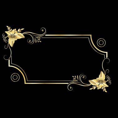 Botanik tasarımı ile klasik sınır. Siyah arkaplandaki altın gradyan. Vektör illüstrasyonu.