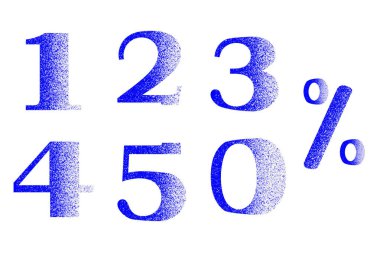 Ses efekti vektörlü indirimli sayılar. Satış yüzdesi, beyaz arka planda izole edilmiş gürültü efektiyle belirlendi. Yüzde 12,34,5..