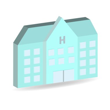 Tıbbi web siteleri, sohbetler ve haberciler için beyaz arka planda izole edilmiş Isome ikon tıp kurumu kliniği inşa kliniği. Vektör illüstrasyonu