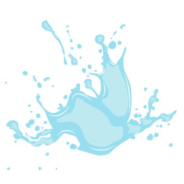 Su, yüzeyine mavi renk sıçratan bir ikon serpiştirir. Beyaz arka planda izole edilmiş akışkan damla, dalga, sıçrama ve doğanın sıçrama simgesi. Damlayan sıvı. Su döküldü. Bir damla yağmur ve bir damla ter..