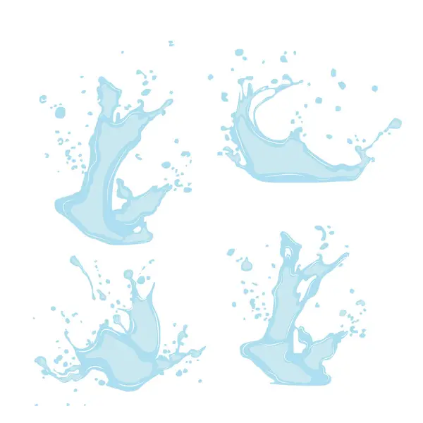 stock vector Set of water splash icons with splashes of blue color on the surface. Vector icons of flowing drop, wave, splash, splash of nature isolated on white background. Dripping liquid. Water spill. A drop of rain and a drop of sweat