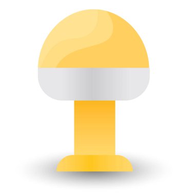 Beyaz arka planda sarı bir masa lambasının vektör görüntüsü. Lamba metalden yapılmıştır ve yuvarlaktır..