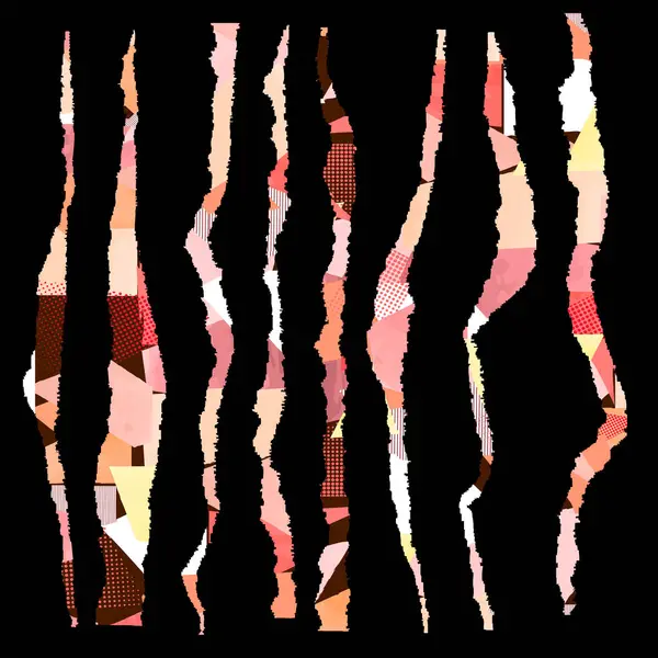 stock vector Set of torn strips of paper with watercolor texture on a black background.  Vector. The strips are cut and torn unevenly. It creates a feeling of chaos and disorder.