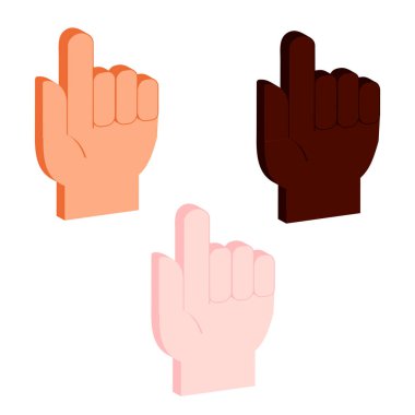 set of vector isometric palm icon with pointing finger in three skin colors clipart