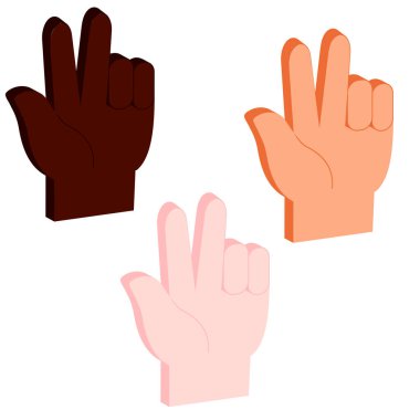 İki parmağı barış içinde ya da zafer sembolü 11 olan vektör izometrik eller.