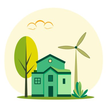 Yenilenebilir rüzgar kaynaklarından gelen temiz enerjili kırsal ev