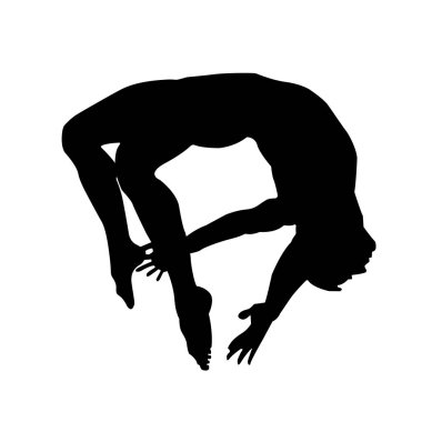 Karmaşık bir akrobatik dönüş yapan bir adamın silüeti.