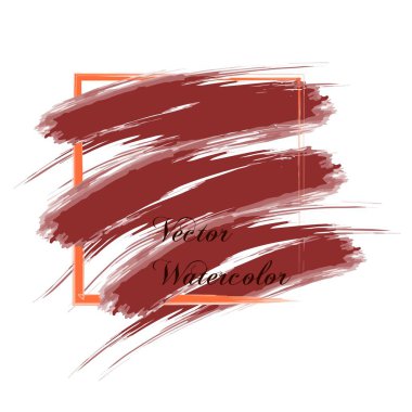 Tasarımınız için kahverengi ve turuncu suluboya fırça darbeleriyle çerçeve şablonu. Vektör illüstrasyonu.