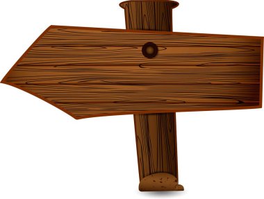 Tahta vektör işaretçisi sola doğru ok şeklinde. Beyaz arka planda izole edilmiş ahşap desenli ahşap yol tabelasının vektör çizimi. Haritalar, seyahat yolları, oyun tasarımı, web siteleri, seyahat reklamcılığı ve navigasyon için elverişli.