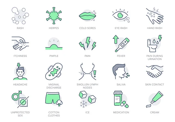 Herpes Symptoms Line Icons Vector Illustration Include Icon Blister Pimple — Vector de stock
