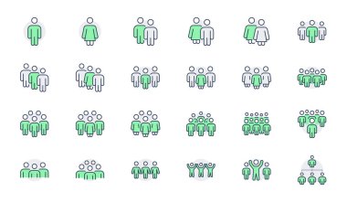 People group line icons. Vector illustration include icon - work, person, team, employee, leadership, community, crowd, discussion outline pictogram for teamwork. Editable Stroke, Green Color. clipart