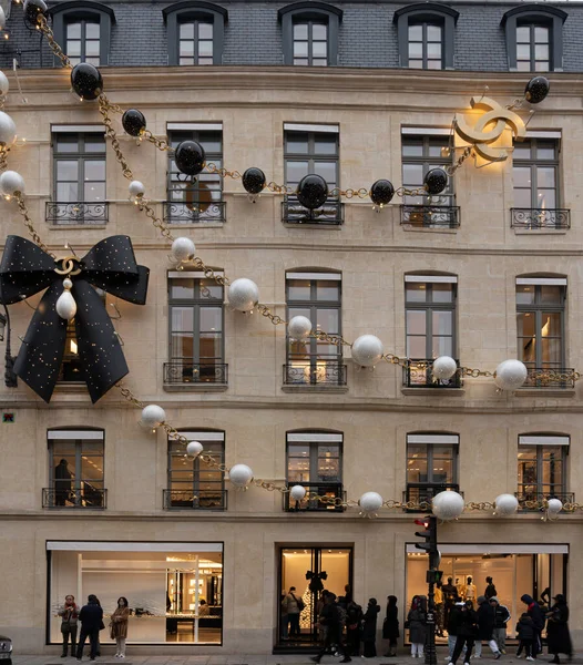 stock image View of facade of Coco Chanel with christmas decoration