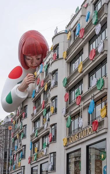 Avenue des Champs Elysees. View of the facade of Louis Vuitton with decoration by a contemporary artist