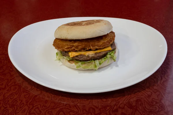 Middle East dishe culinary Still Life. Cheese and Chicken fillet burger with cheddar cheese and salad