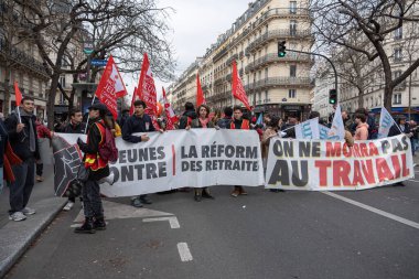 Paris, France - 02 11 2023: Strike. Demonstration in Paris against the pension reform project