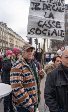 Paris, France - 02 11 2023: Strike. Demonstration in Paris against the pension reform project