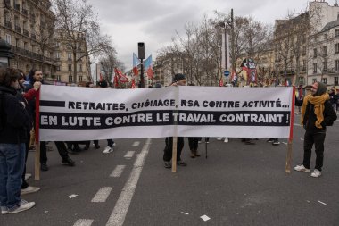 Paris, Fransa - 03 11 2023: grev. Paris 'te emeklilik reform projesine karşı gösteri