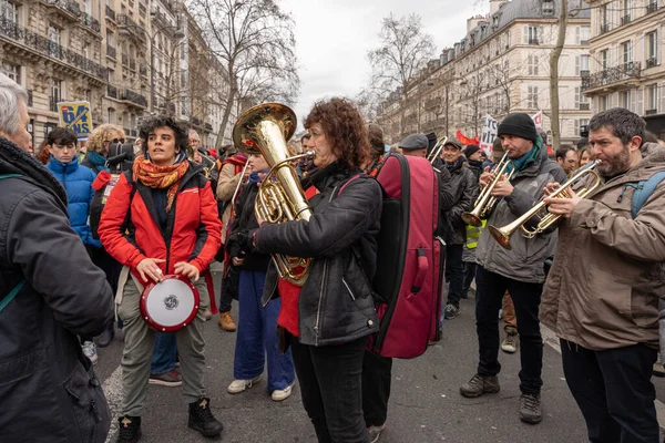 stock image Paris, France - 03 11 2023: Strike. Demonstration in Paris against the pension reform project